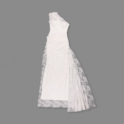 One Shoulder Draped Lace HV2677