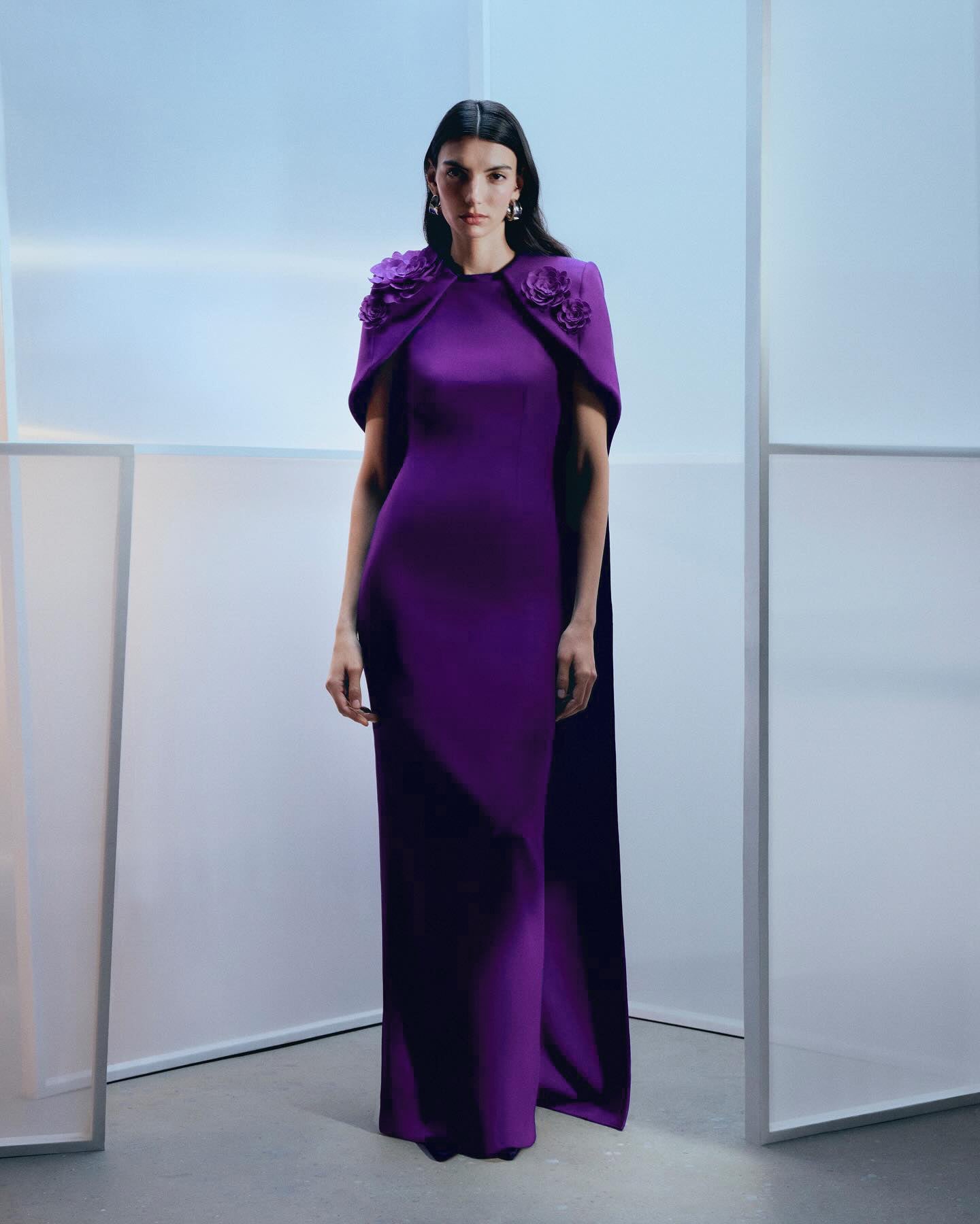 Floral Detail Cape Maxi Dress Purple HV2935