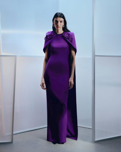 Floral Detail Cape Maxi Dress Purple HV2935