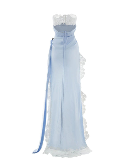 Strapless Lace Insert Maxi Dress Blue White HV3213