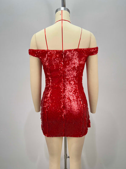 Bardot Draped Sequin Dress Red HV2620