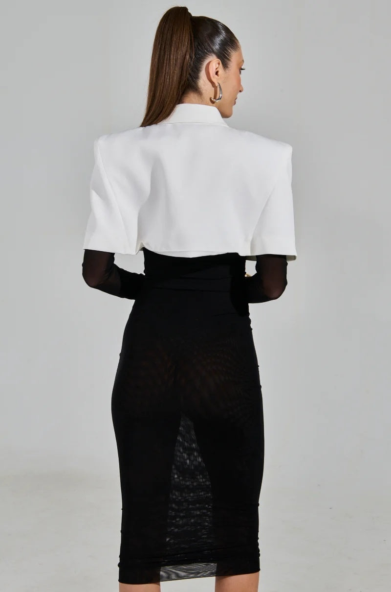 Long Sleeve Shirt Midi Dress Black White HV2453