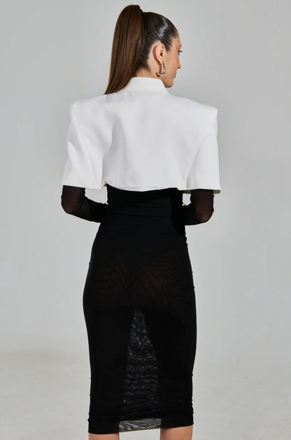 Long Sleeve Shirt Midi Dress Black White HV2453