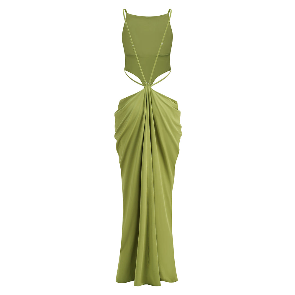 Draped Backless Maxi Dress Green HV3143
