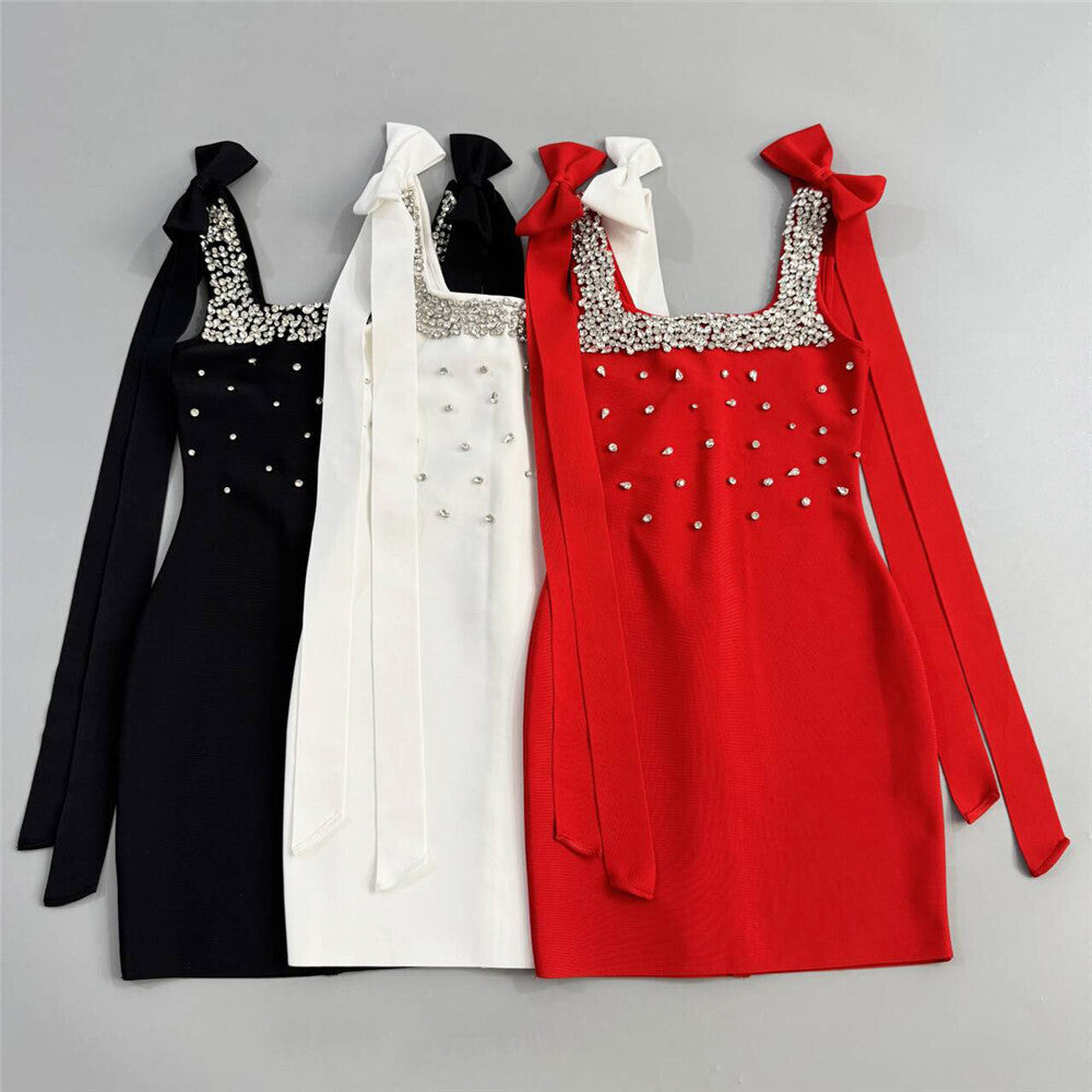 Crystal Bow Detail Dress Red HV2513