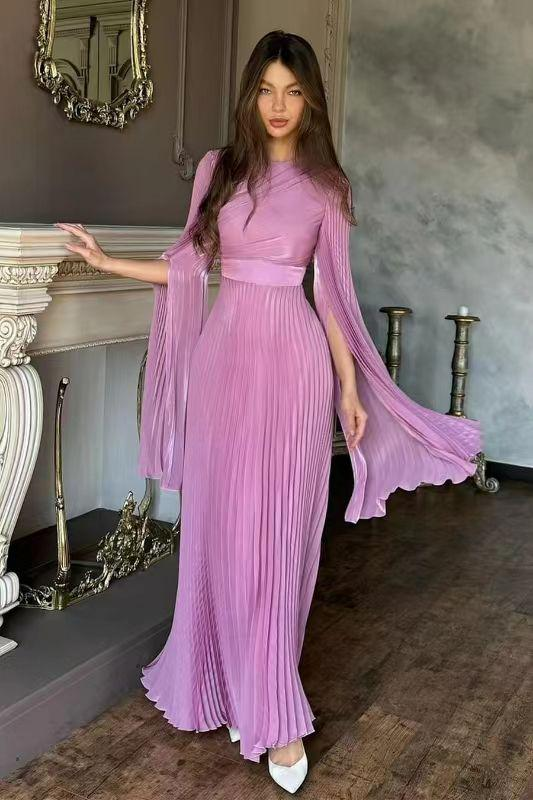 Long Sleeve Pleated Maxi Dress