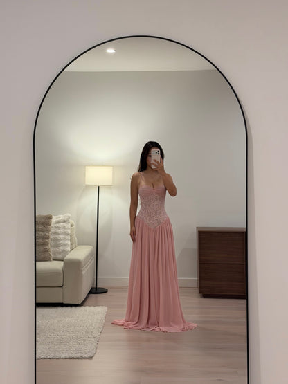 Halter Lace Corset A Line Maxi Dress HV0149