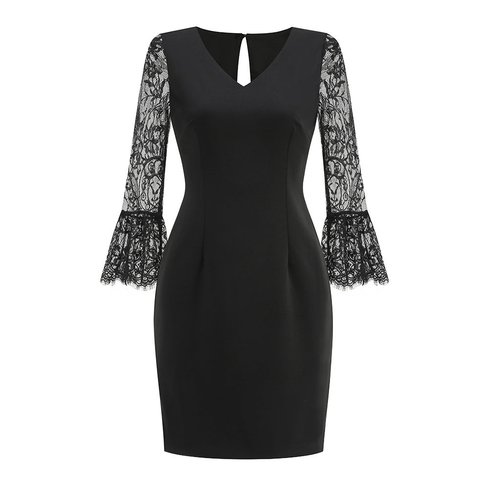 Lace Long Sleeve Dress Black HV2977