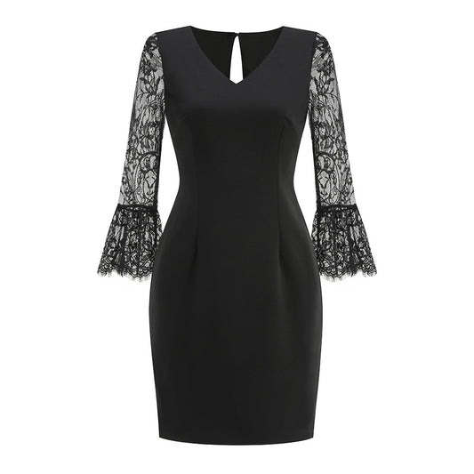 Lace Long Sleeve Dress Black HV2977