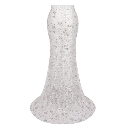 Long Sleeve Blazer Lace Maxi Two Piece Dress White HV2208