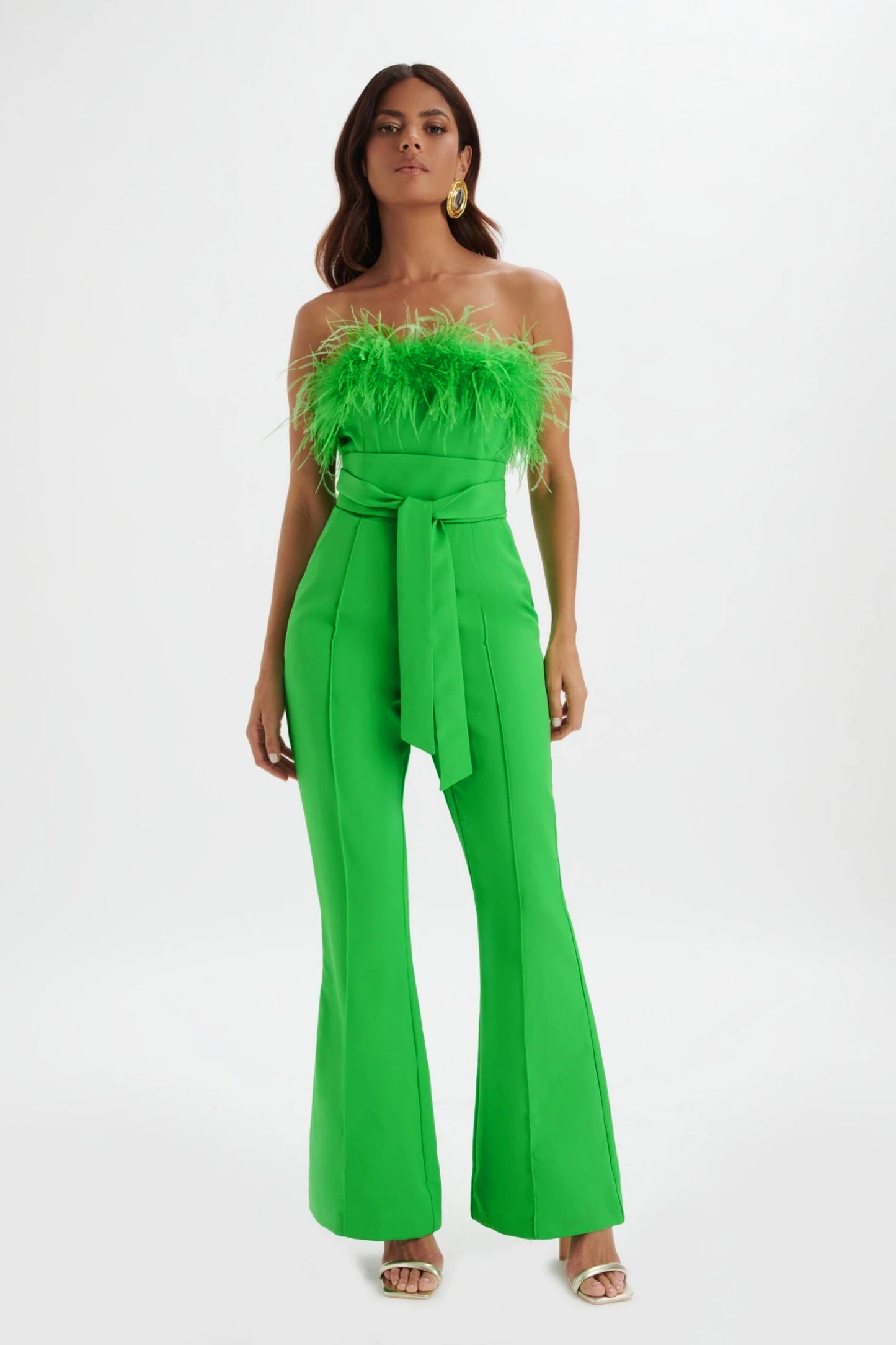 Strapless Feather Jumpsuit Green HV0009