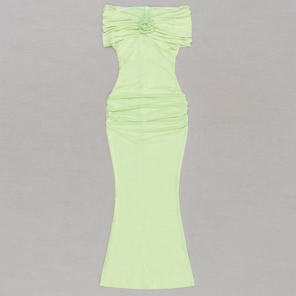 Off Shoulder Ruffle Detail Maxi Dress Green HV9418