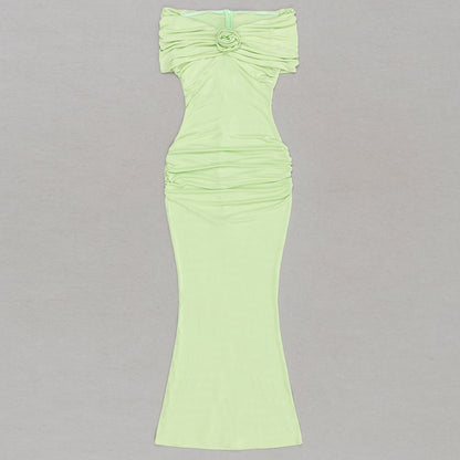 Off Shoulder Ruffle Detail Maxi Dress Green HV9418