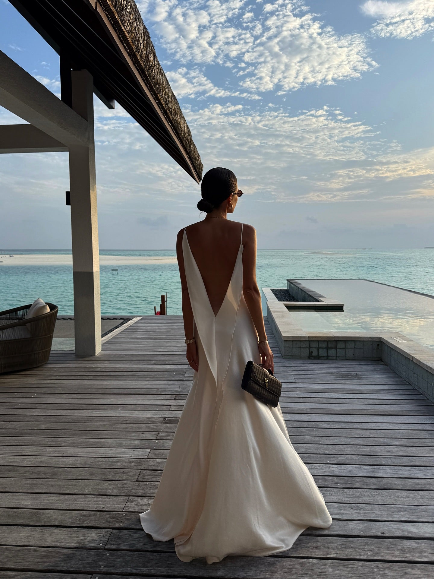 Backless A Line Maxi Dress White HV0116