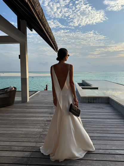 Backless A Line Maxi Dress White HV0116