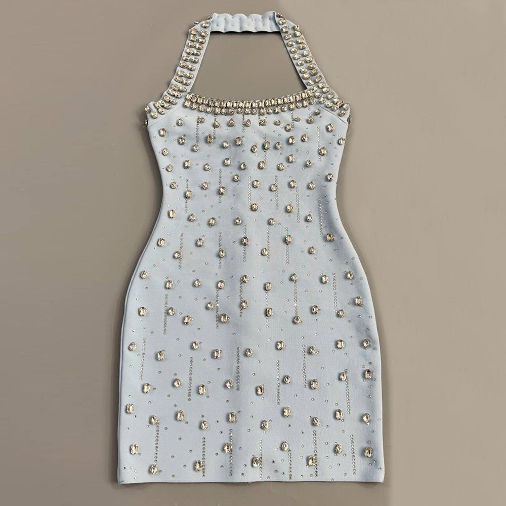 Halter Crystal Dress Light Blue HV2895