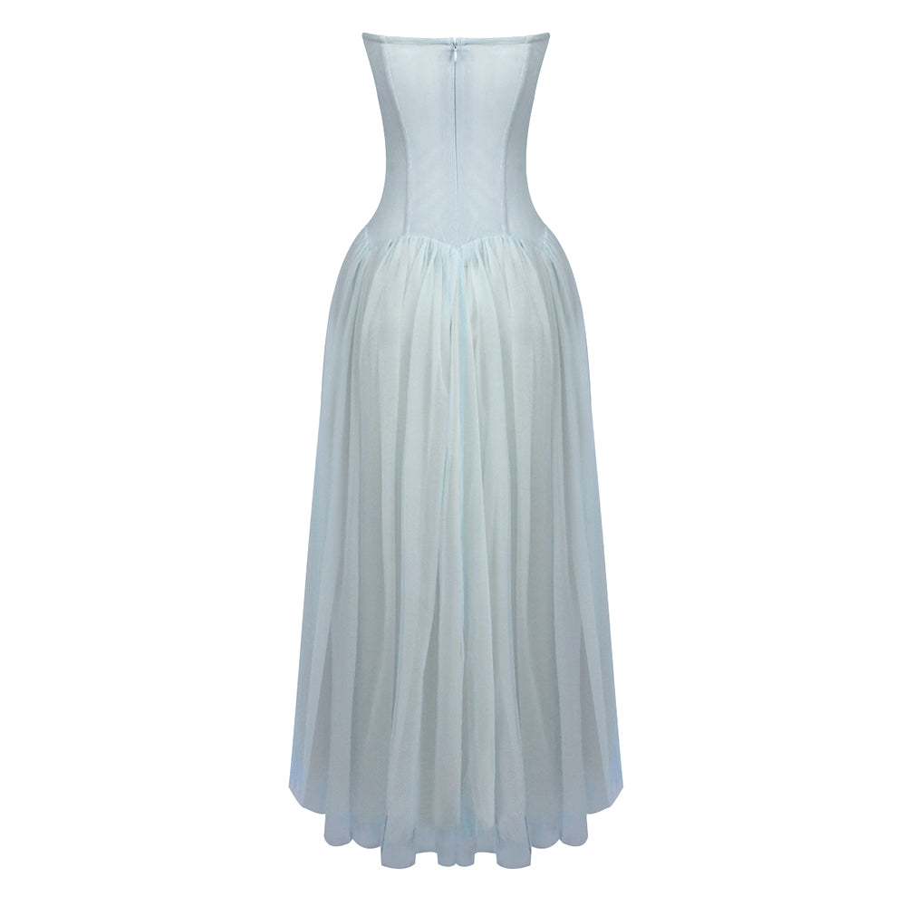 Strapless A Line Maxi Dress Blue HV0086