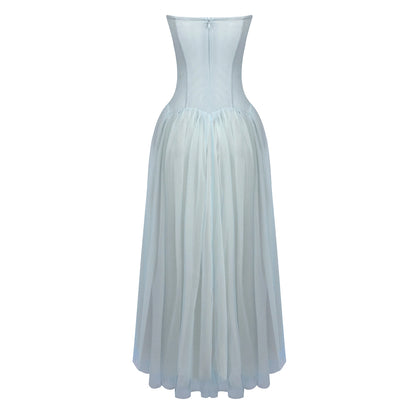 Strapless A Line Maxi Dress Blue HV0086