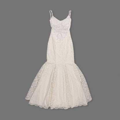 Strappy Lace Maxi Dress Ivory HV0161