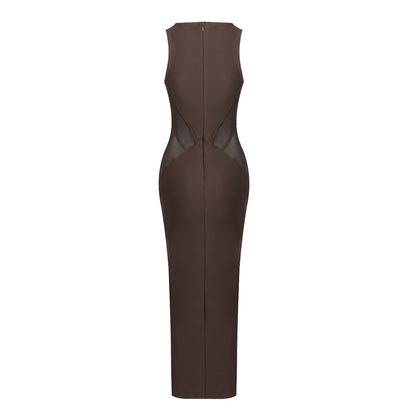 Structured Mesh Insert Maxi Dress Brown HV2687