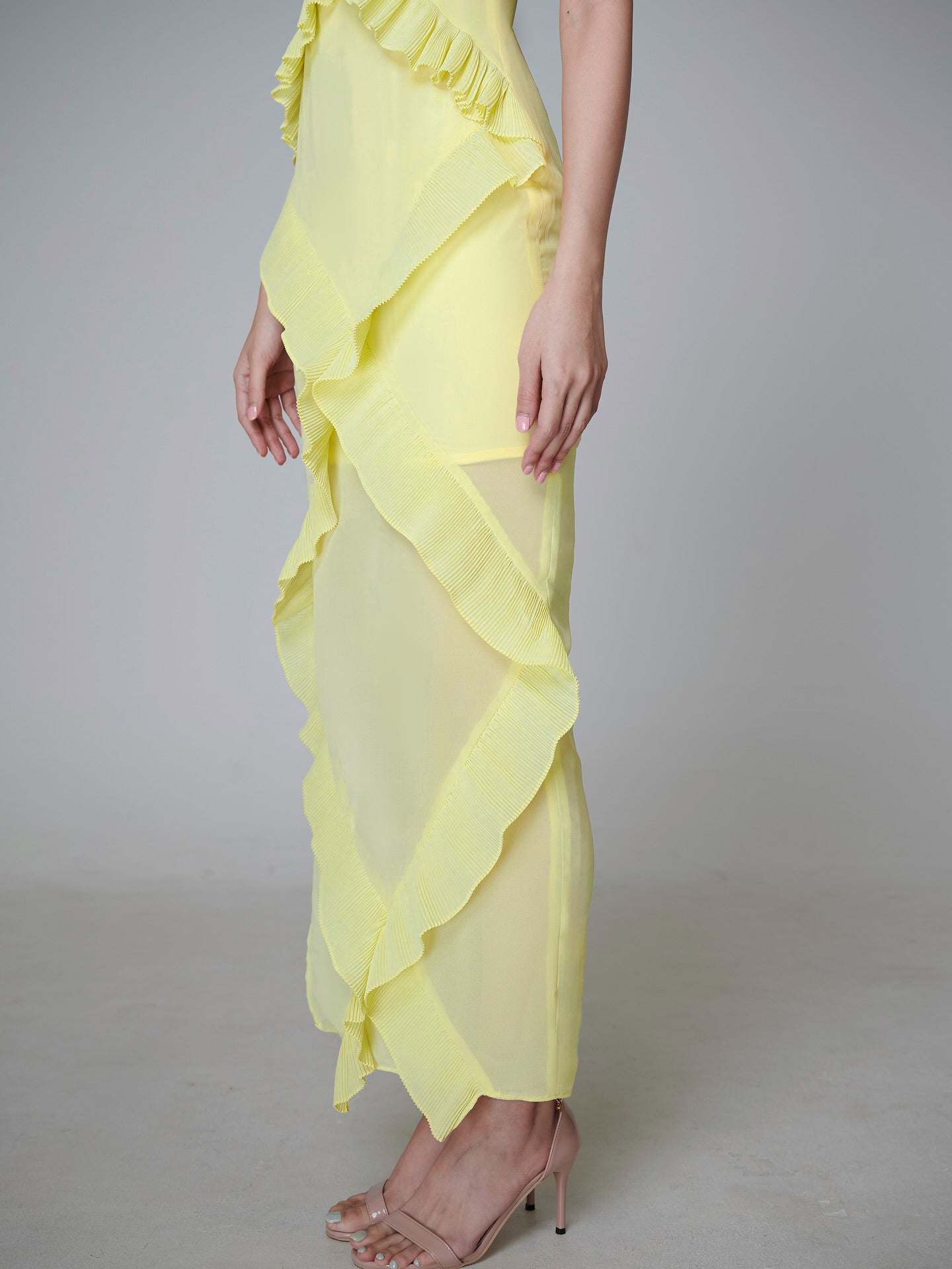 Ruffle Detail Bustier Maxi Dress Yellow HV0025