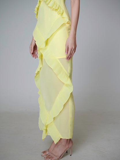 Ruffle Detail Bustier Maxi Dress Yellow HV0025