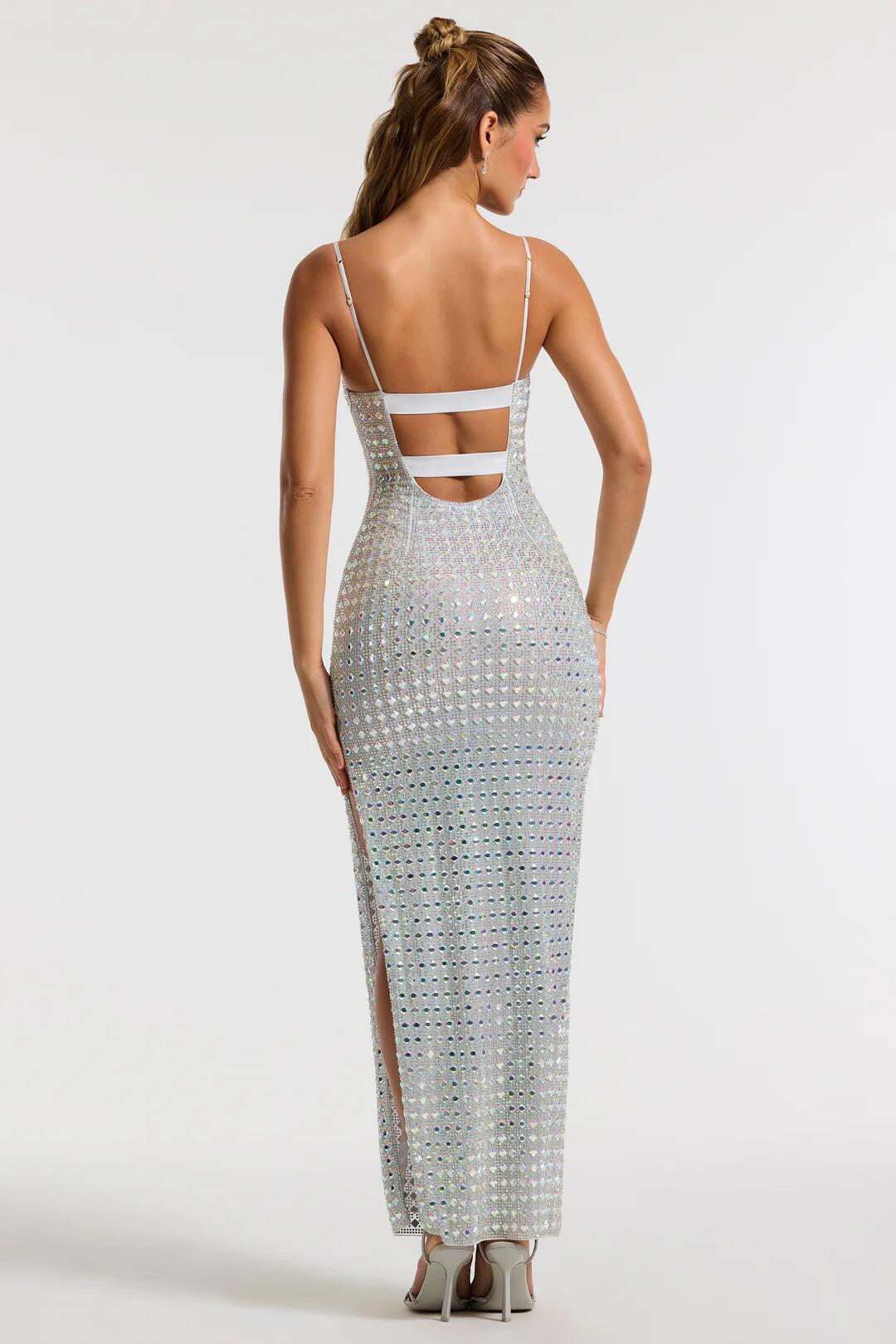 Embellished Backless Maxi Dress Grey HV1293