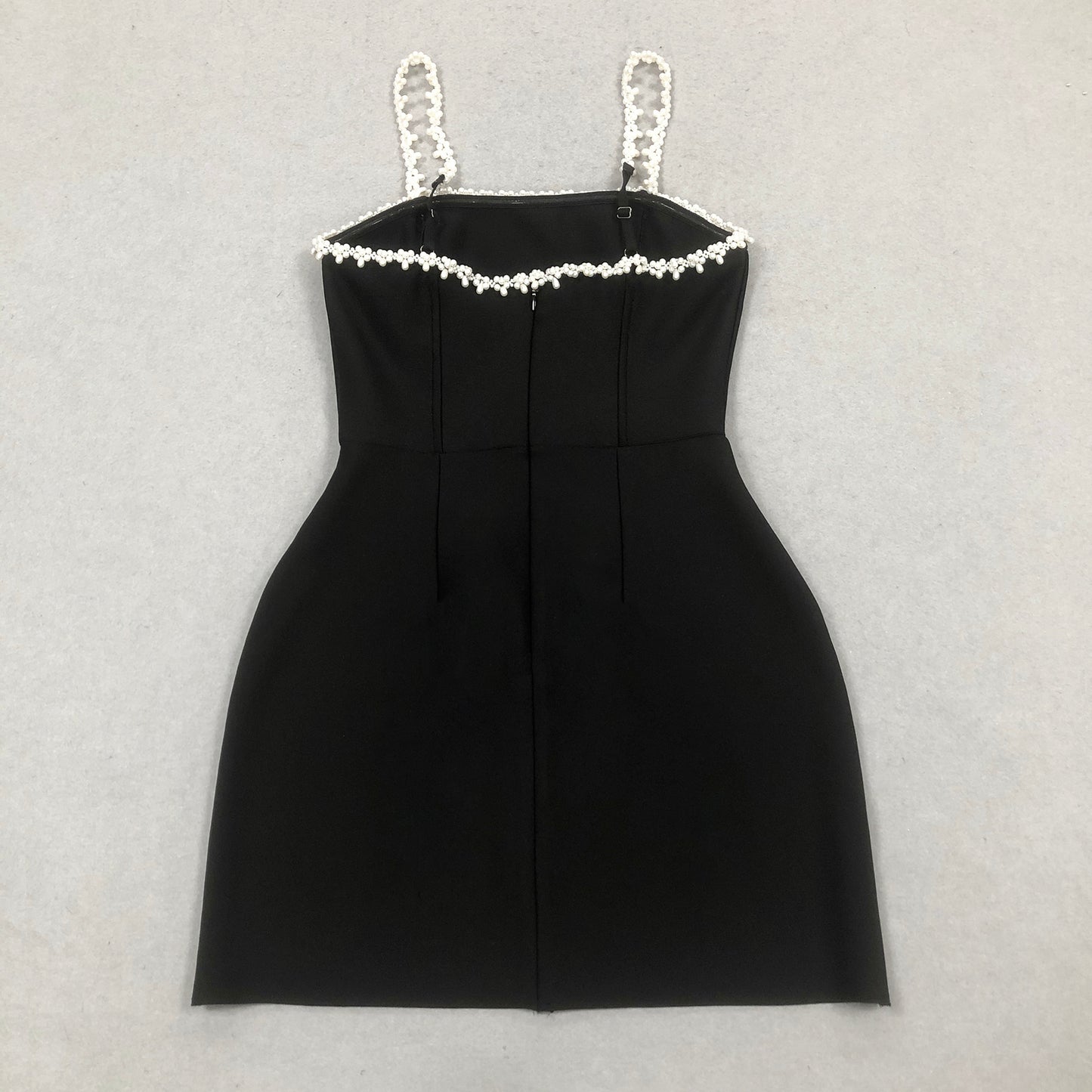 Pearl Detail A Line Dress Black