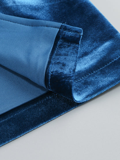 One Sleeve Maxi Velvet Dress Blue