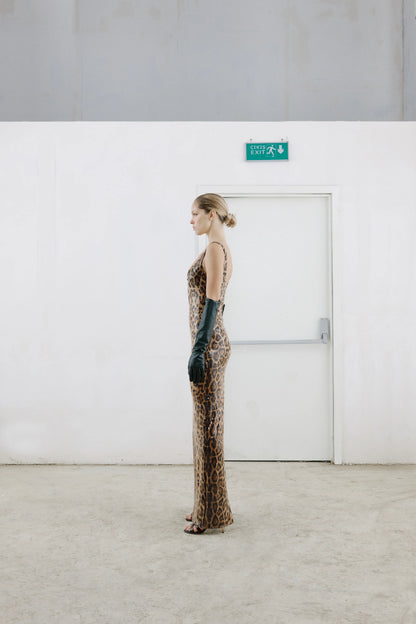 Cape Animal Print Maxi Dress HV0036
