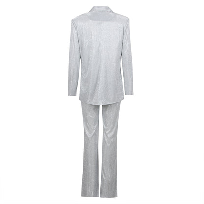 Sparkly Long Sleeve Three Piece Suit Silver HV9543