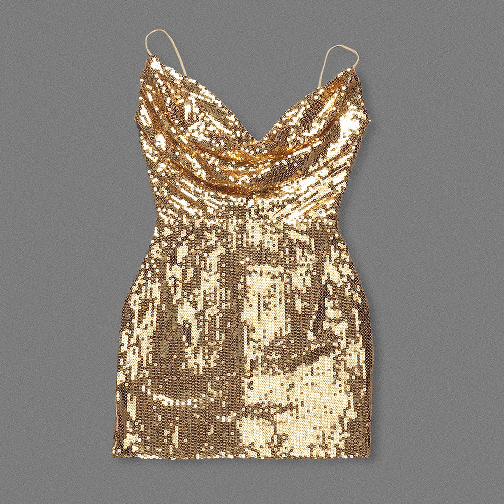 Draped Sequin Dress Gold HV1424