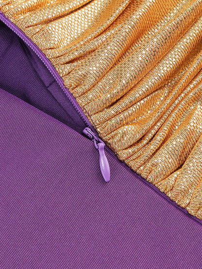 One Sleeve Ruched Dress Purple Gold
