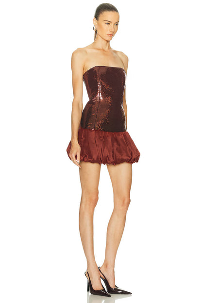 Strapless Sequin Puff Dress Brown HV2525