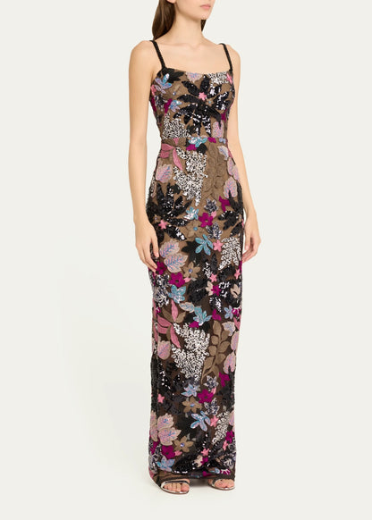 Floral Sequin Embroidered Maxi Dress HV1699