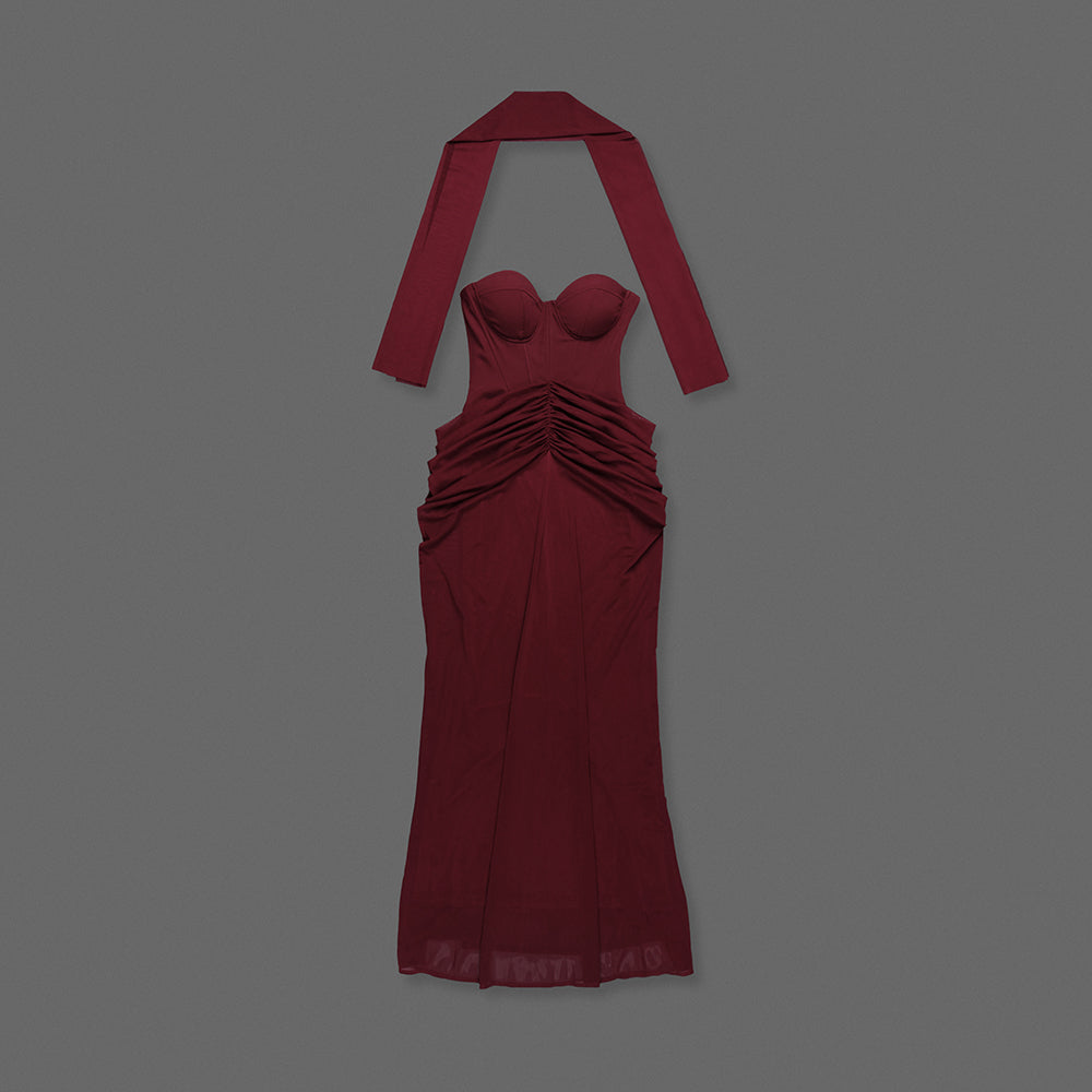 Strapless Draped Maxi Dress Burgundy HV2692
