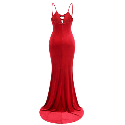 Bow Detail Maxi Velvet Dress Red HV1659