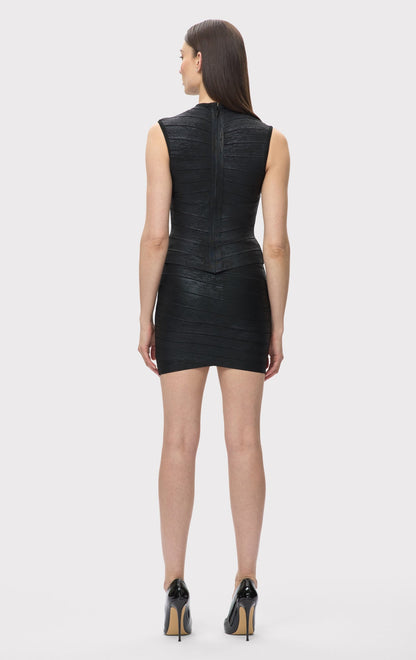 Woodgrain Foil Print Two Piece Dress Black HV2707