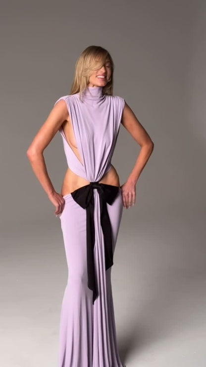 Bow Backless Maxi Dress Lavender HV2269