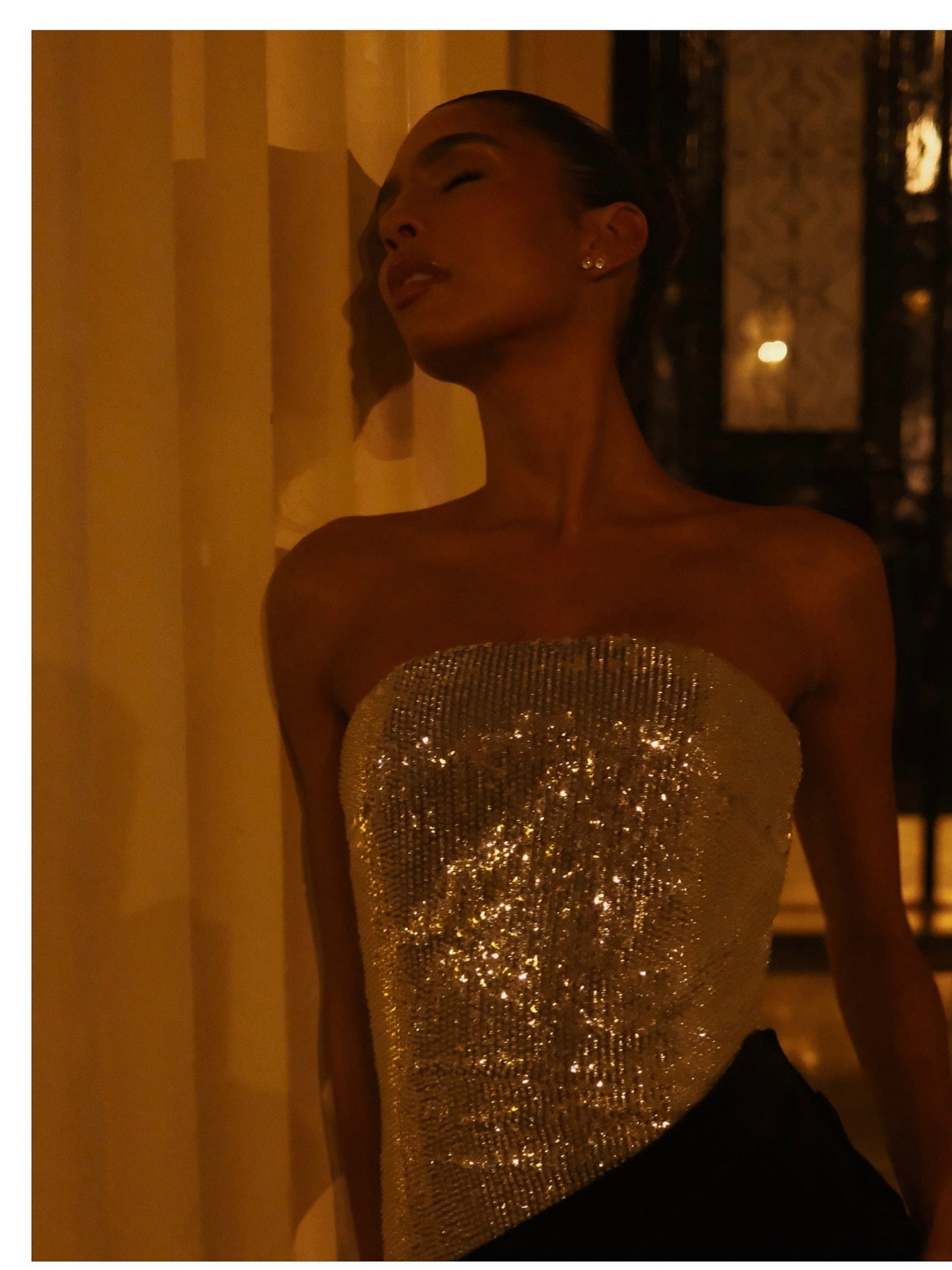 Strapless Sequin Velvet Maxi Dress Black Silver HV2736