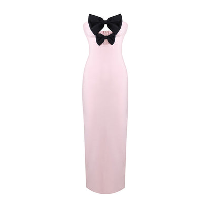 Strapless Bow Detail Maxi Dress Pink  HV109