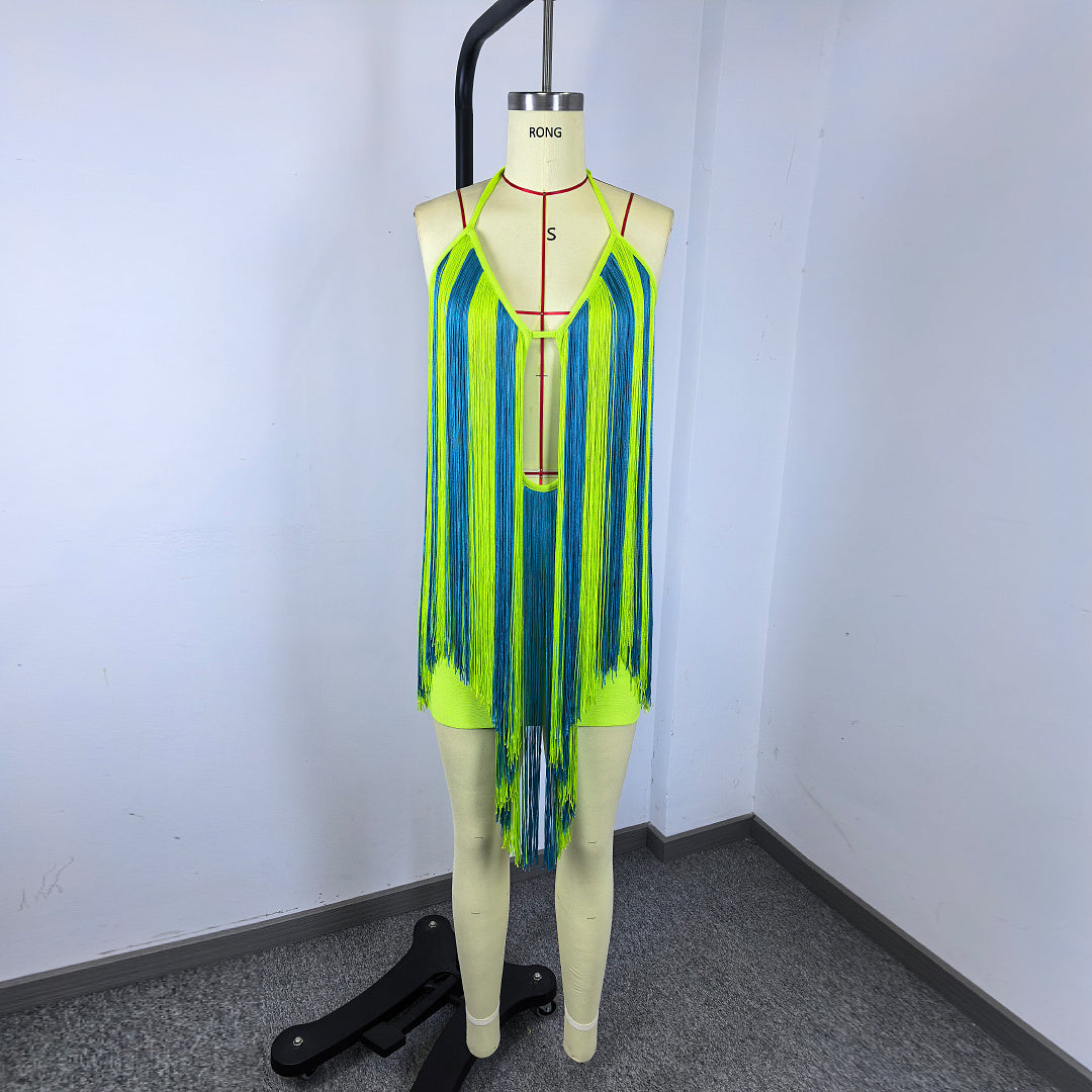 Halter Tassel Dress Green HV3210
