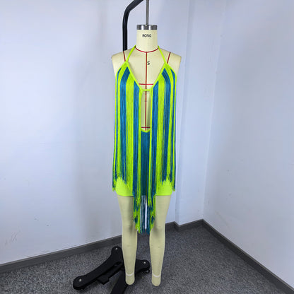 Halter Tassel Dress Green HV3210
