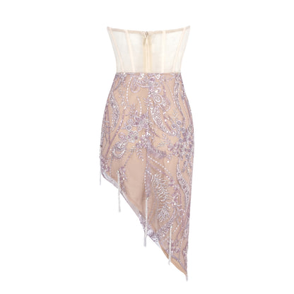 Strapless Sequin Floral Dress Pink HV2225