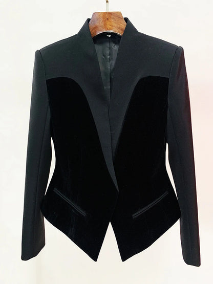 Long Sleeve Velvet Insert Blazer Black