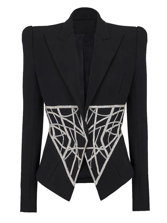 Long Sleeve Crystal Blazer Black