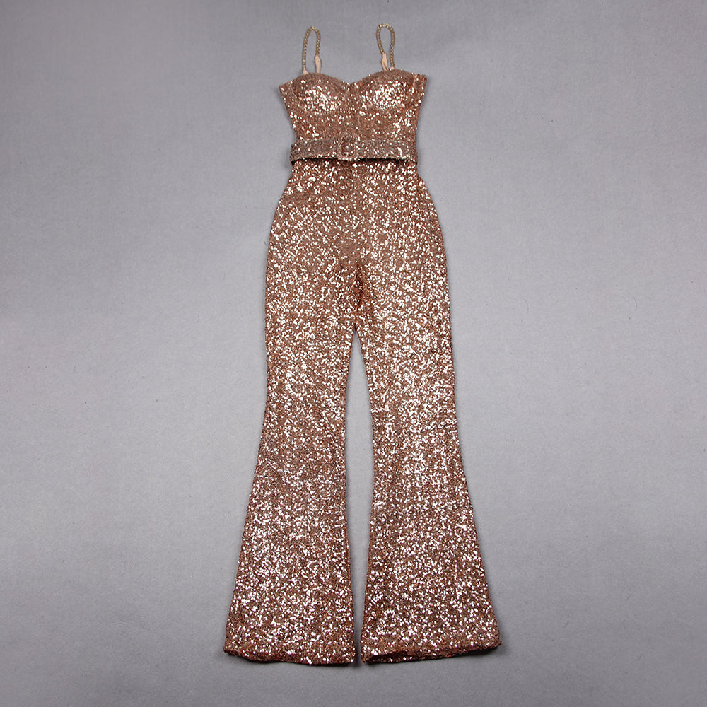 Bustier Sequin Jumpsuit Gold HV9977