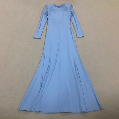 ชุดเดรสยาวแขนยาวดีไซน์หลังเปิดสีน้ำเงิน HV2628