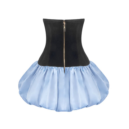 Strapless Bow Detail Puff Dress Black Blue HV2617
