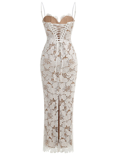 Floral Lace Corset Maxi Dress White